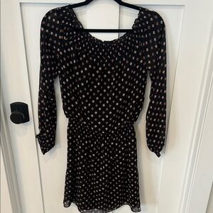 White House Black Market | Black and Tan Geometric Long Sleeve Dress (XS)